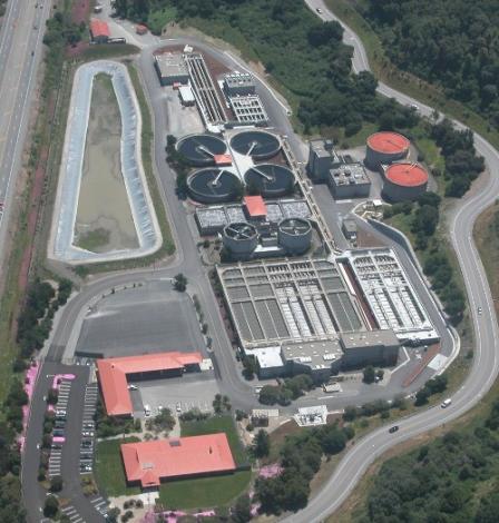 Aerial photo of the Central Marin Sanitation Plant in San Rafael, CA.