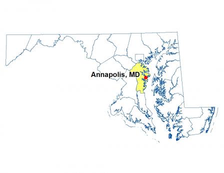 Map Highlighting the Location of Annapolis, Maryland