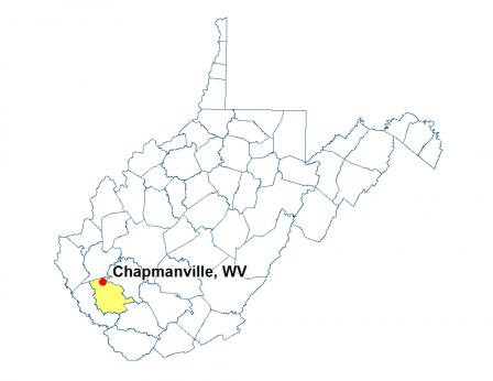 Map of West Virginia highlighting the location of Chapmanville
