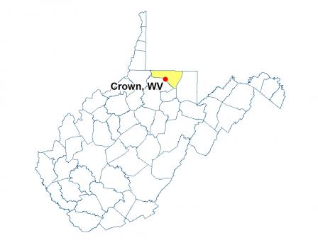 A map of West Virginia highlighting the location of Crown