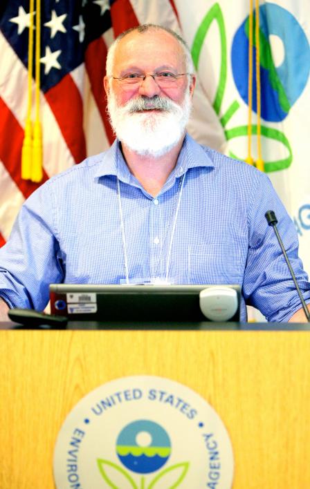 Pleil stands behind a podium with the EPA logo