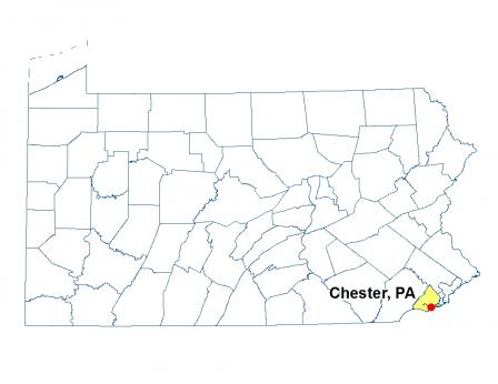A map of Pennsylvania highlighting the location of Chester