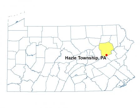 A map of Pennsylvania highlighting the location of Hazle Township