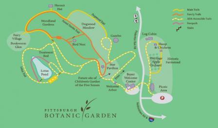 A map of the Pittsburg Botanical Gardens grounds