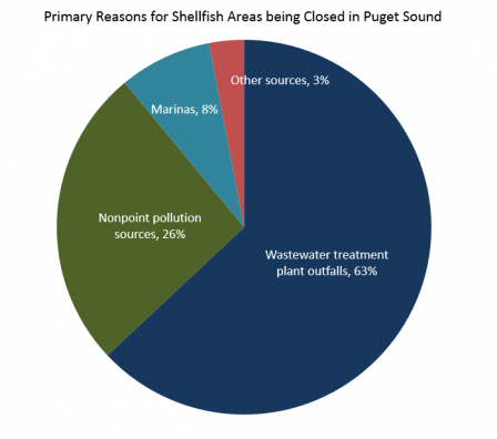 Chart showing the primary reasons for closure of shellfish harvesting areas in Puget Sound.