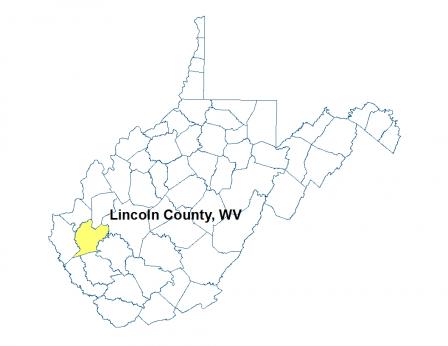 A map of West Virginia highlighting the location of Lincoln County