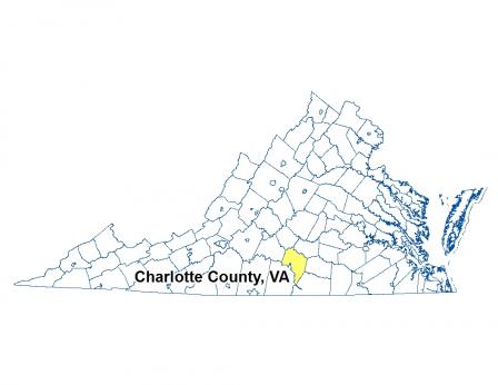 A map of Virginia highlighting Charlotte County