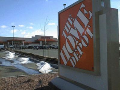A sign outside of the Home Depot store completed in 1996 on the Denver Radium site