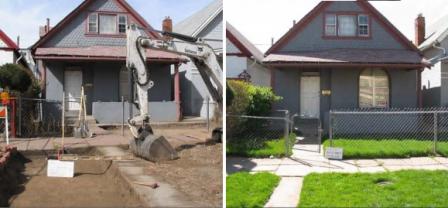 A residential property on site, before (left) and after (right) excavation work to remove contaminated soils