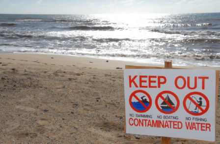contaminated water sign at beach