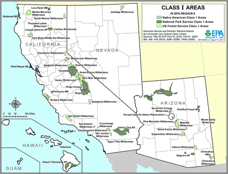Map of Region 9 Federal Class 1 Areas