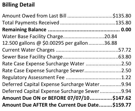 Example of a bill for our water