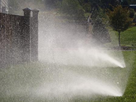 High pressure sprinkler being used on a yard
