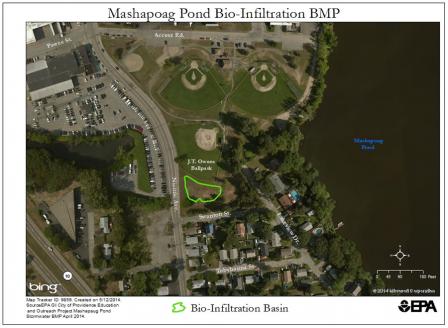 Aerial View of Mashapoag Pond Bio-Infiltration BMP at J.T. Owens Ballpark
