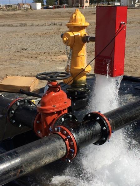 Cement mortar lined, ductile iron pipes, and auto-flushing hydrant.