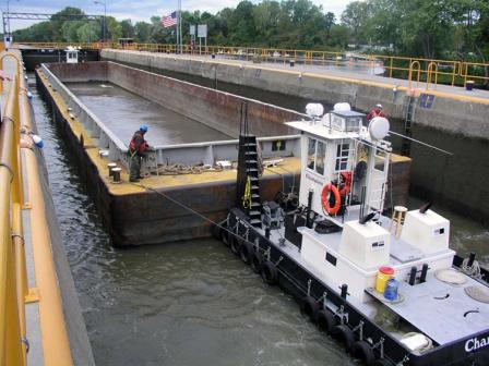 The tugboats and barges had to navigate through the lock system to get to the processing facility. The barges made as many as 20 one-way trips to and from the processing facility during a 24-hour period.