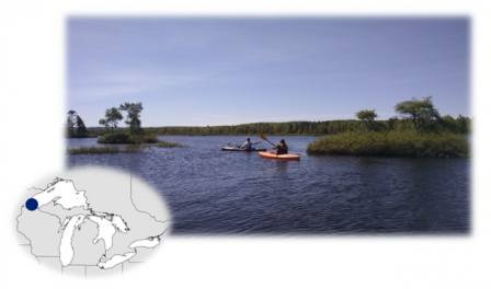 Kayakers near Bark Bay, a high quality wetland site in northern Wisconsin.
