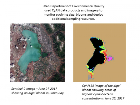 Satellite image of harmful algal bloom in Provo Lake