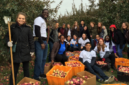 This is a picture of a group of people after gleaning some fields