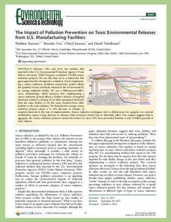 Image of first page of analysis published in October 2015 in the journal, Environmental Science & Technology. Click image to go to full article.
