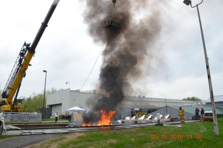 Oil is being burned after a simulated oil spill