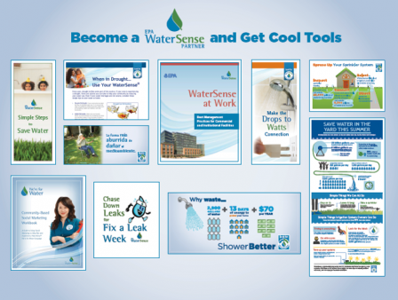 Graphic showing examples of WaterSense resources for partners