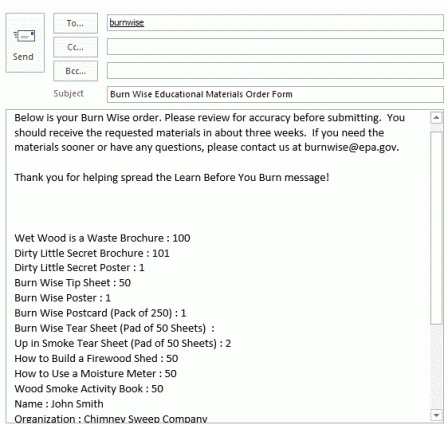 example burn wise order email