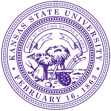 This is the Kansas University seal which is a purple circle with the date of February 16, 1863 on it as well as two stacks of hay and a wheel barrel.