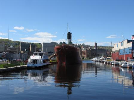 photo of The SS William A. Irvin which serves as a museum in the Minnesota Slip is now relocated for sediment remediation