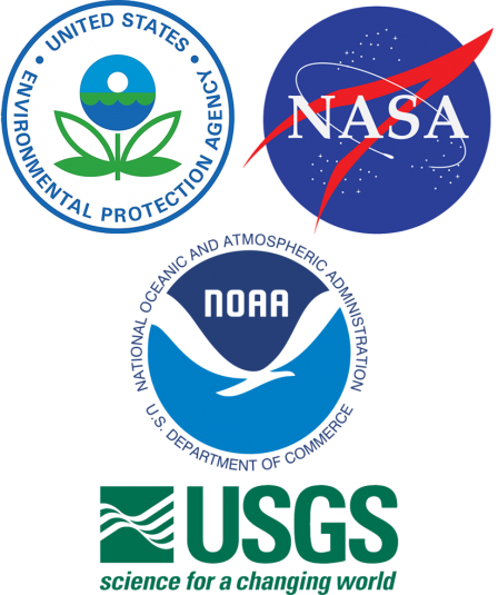 Seals and logos for CyAN projects colaborators: EPA, NASA, NOAA, USGS