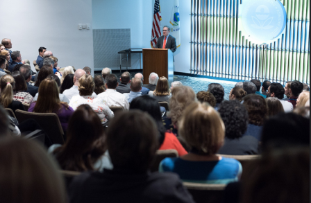 EPA Administrator holds an all-hands meeting with staff at the Andrew W. Breidenbach Environmental Research Center. 