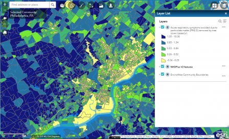 Example of EnviroAtlas map for Philadelphia - community boundaries for fine-scale community data extend far beyond the Philadelphia city limits to effectively cover an urban-to-rural gradient.