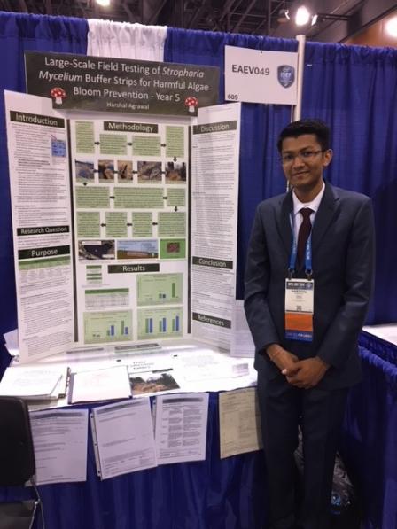 Harshal Agrawal, winner of the 2019 Patrick H. Hurd Sustainability Award stands in front of his winning project.