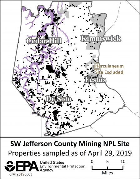 image of SW Jeff Co Mining NPL Site properties sampled map 4-29-19