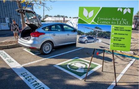 This is a photo of an electric car specific parking spot at the Livermore Laboratory. 