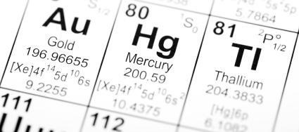 Picture of mercury (Hg) on the periodic table of elements