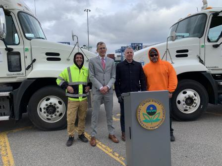 EPA Regional Administrator Dennis Deziel (second from right) meets with Massport Port Director Mike Meyran (second from left) at Conley Shipping Terminal on Jan. 16, 2020.