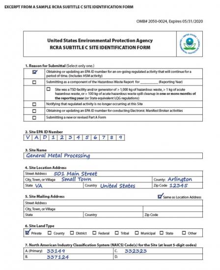 Screen shot of Page 1 of the Site Identification Form (form 8700-12)