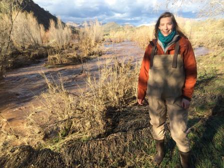 Amalia at Sycamore Creek in central Arizona during a flood in January 2017. This stream is one of the systems she studied for her dissertation research.