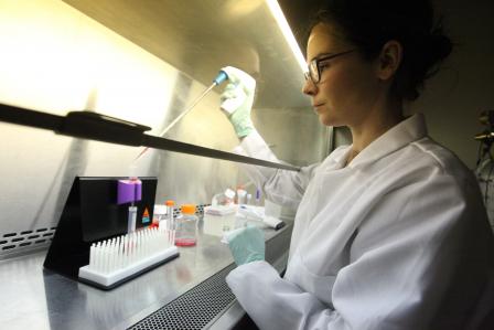 scientist working under hood