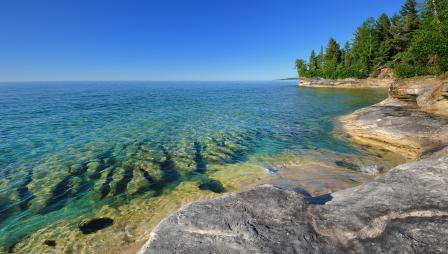 Pristine clear waters of Lake Superior Pictured Rocks National Lake-shore ,near Munising, Michigan USA