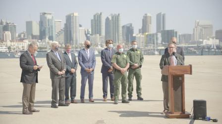 Administrator Wheeler, Mayor Faulconer, Supervisor Cox, Mayor Bailey, Mayor Dedina, Regional Administrator Busterud, and Chief Scott hold a press conference