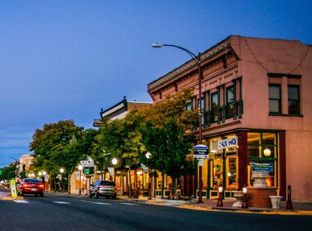 View of downtown Montrose, Colorado, in the evening