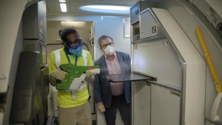 Administrator Wheeler views an American Airlines disinfecting demonstration with SurfaceWise 2.