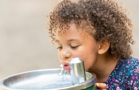 Child Drinking Water from Fountain