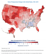 This figure shows how annual average air temperatures have changed in different parts of the United States since the early 20th century (since 1901 for the contiguous 48 states and 1925 for Alaska). Source: US EPA (2016).