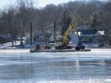 Mechanical Dredge on Barge in Icy Waters on Pompton Lake – December 2016