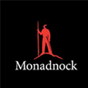 Logo for Monadnock Paper Mills with image of a red person with a walking stick.