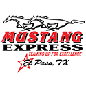 Logo for Mustang Express with a horse running above the words Mustang Express