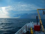 The view from EPA's research vessel, the Lake Explorer II, between Toronto and Whitby, Ontario in July 2018. Researchers were aboard the vessel collecting data on the health of the Great Lakes. 